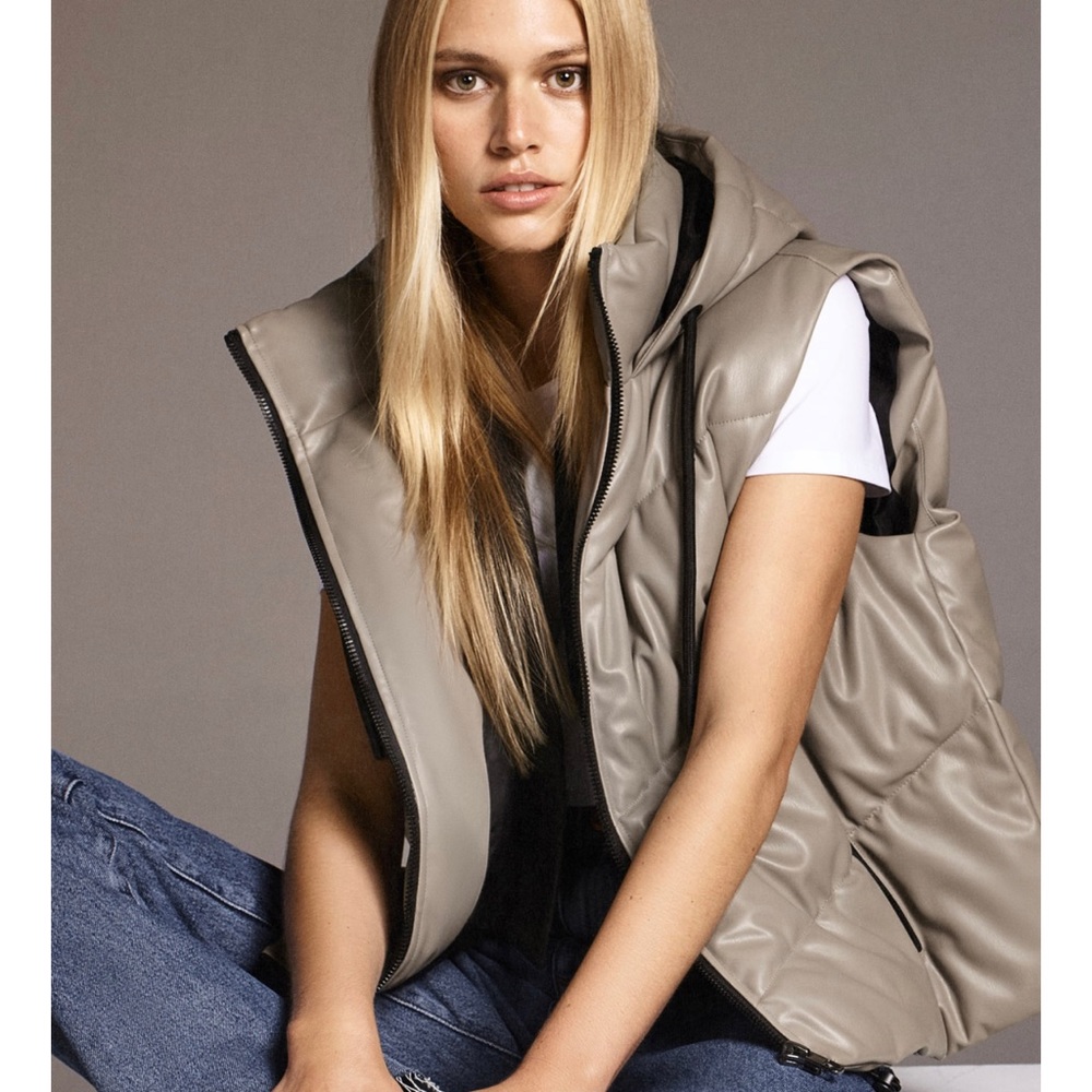 Hooded faux leather vest